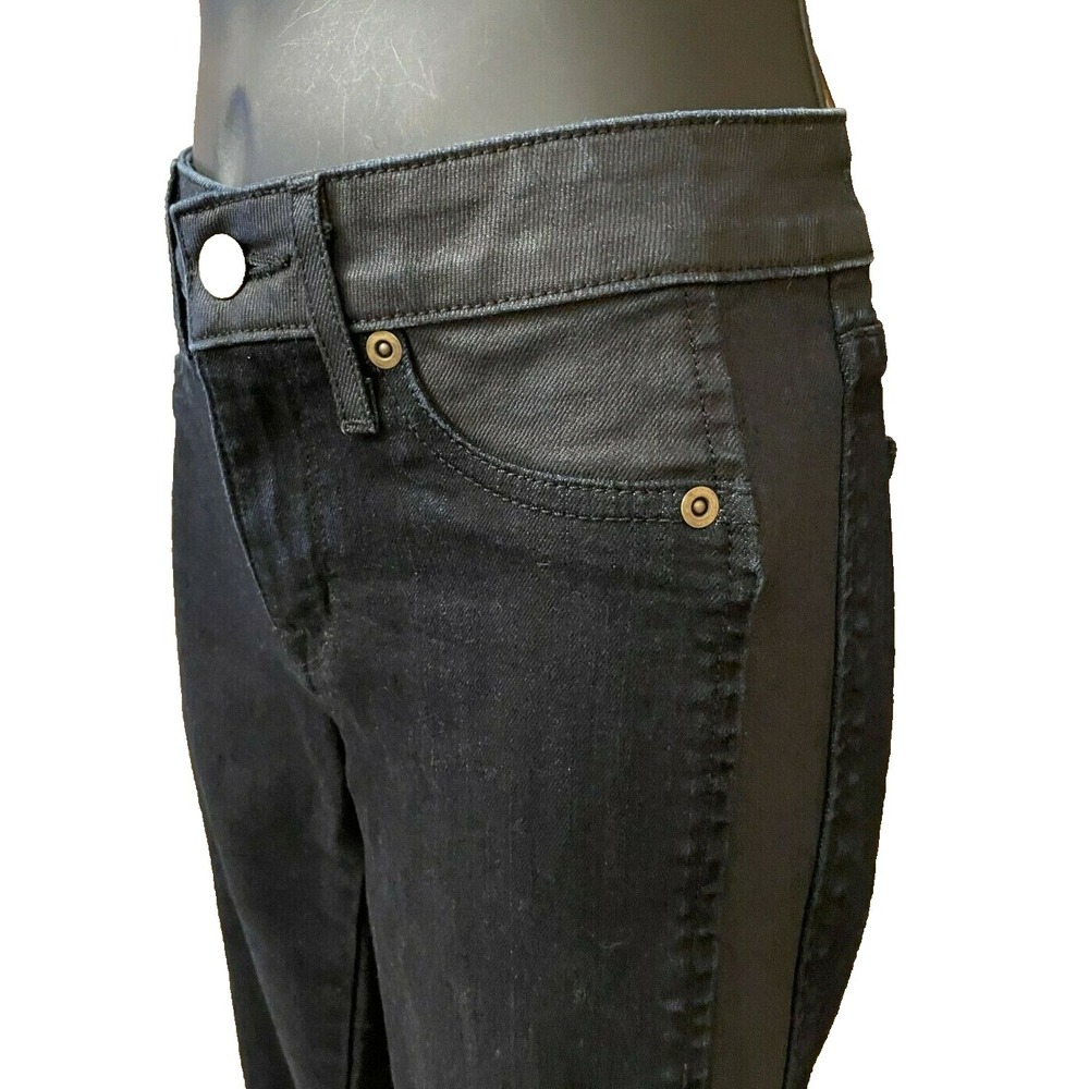Cache Womens Low Rise Straight Leg Tuxedo Stripe Denim Jeans Size 0 Black Cotton - Picture 7 of 13